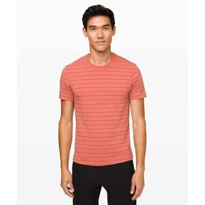 Lululemon Mens 5 Year Basic Tee Medium Sharp Stripe Copper Clay Orange T Shirt